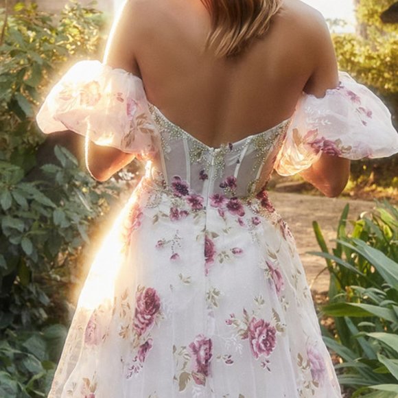 NEW LONG OFF THE SHOULDER STRAPLESS TULLE DRESS WITH REMOVABLE SLEEVES AL A1133 - Picture 8 of 11